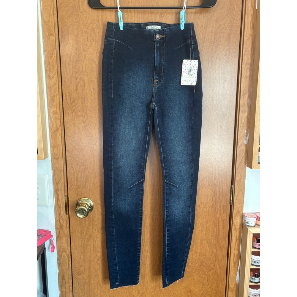 Free People We The Free High Rise Skinny Jeans Indigo Raw Hem Size 25 NWT